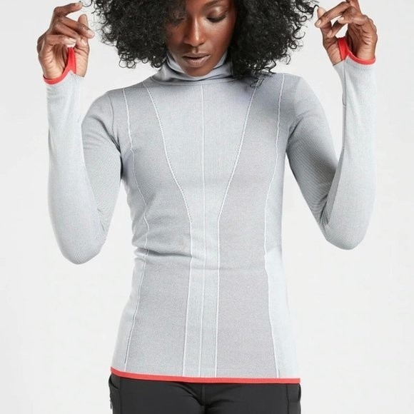 Athleta Tops - Athleta Light Gray Long Sleeve Tee with Red Trim